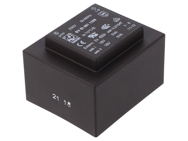 Transformator: ingegoten; 10VA; 230VAC; 18V; 18V; 278mA; 278mA; PCB Transformator: ingegoten; 10VA; 230VAC; 18V; 18V; 278mA; 278mA; PCB